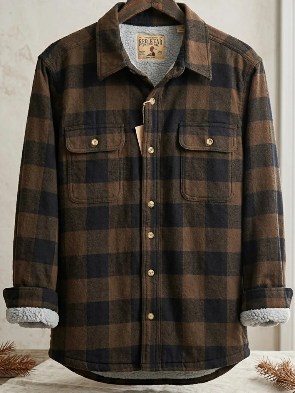 RedHead Brown and Black Plaid Sherpa-Lined Button-Up Shirt - Picture 2 of 5